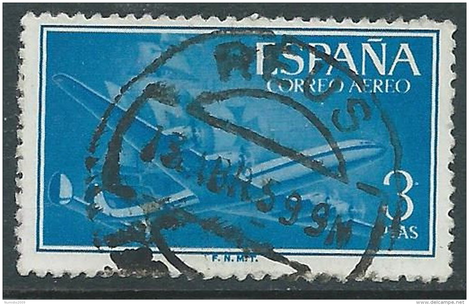 1955-56 SPAGNA POSTA AEREA USATO QUADRIMOTORE 3 P - R11-6 - Usati