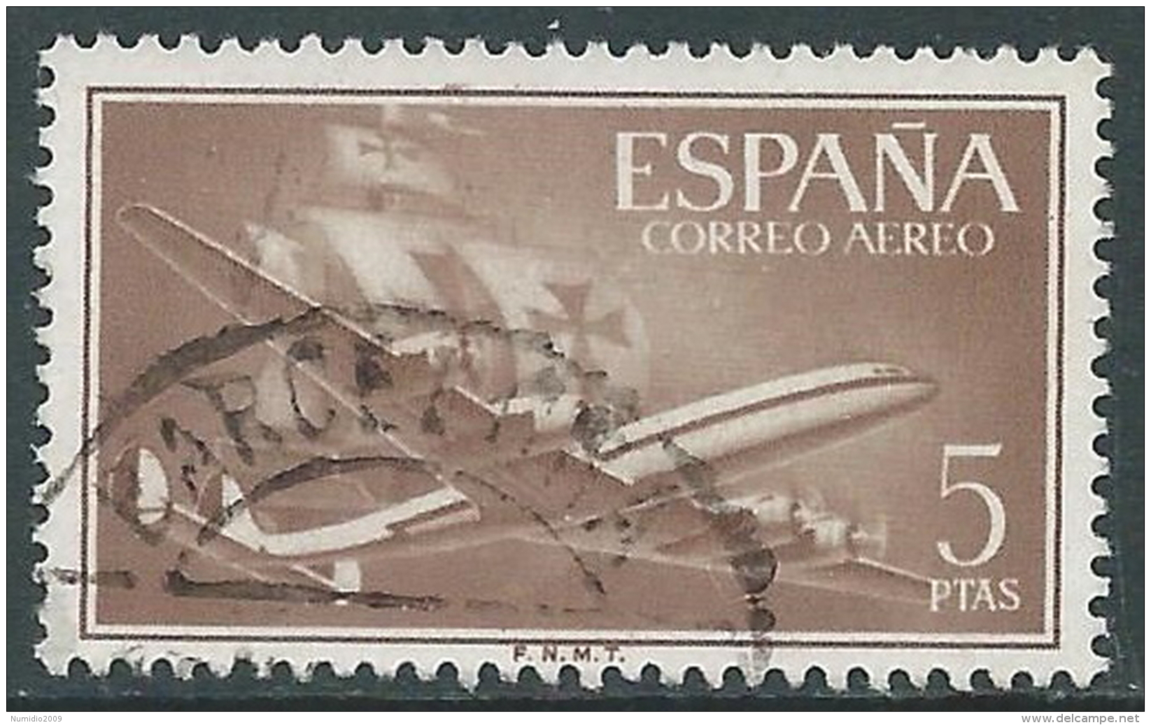 1955-56 SPAGNA POSTA AEREA USATO QUADRIMOTORE 5 P - R11-7 - Usati