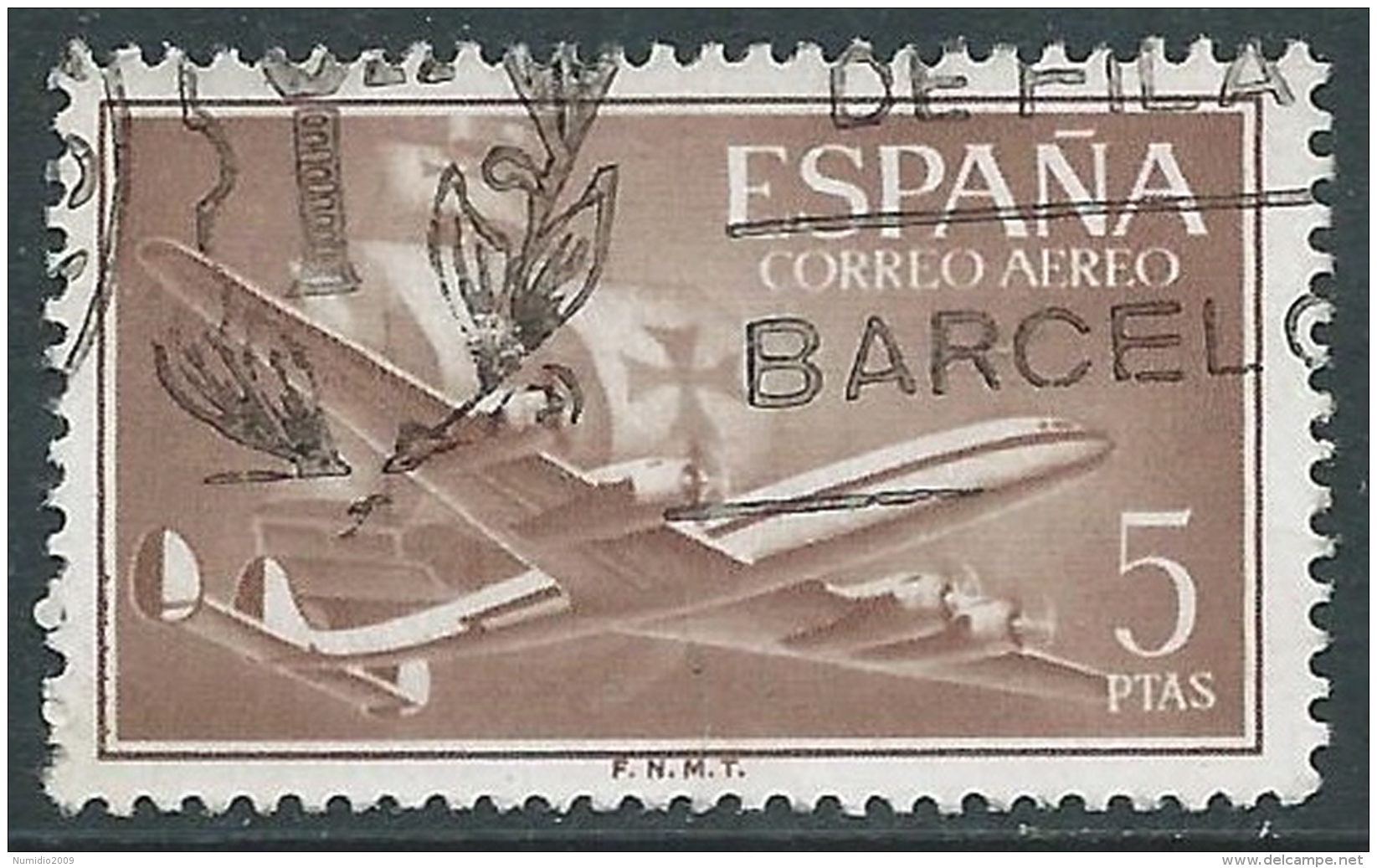 1955-56 SPAGNA POSTA AEREA USATO QUADRIMOTORE 5 P - R11-8 - Usati