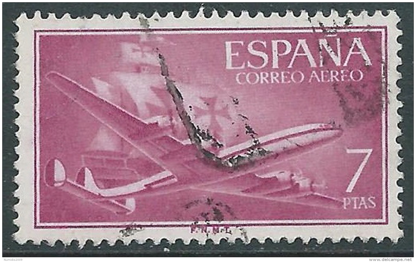 1955-56 SPAGNA POSTA AEREA USATO QUADRIMOTORE 7 P - R11-6 - Usati