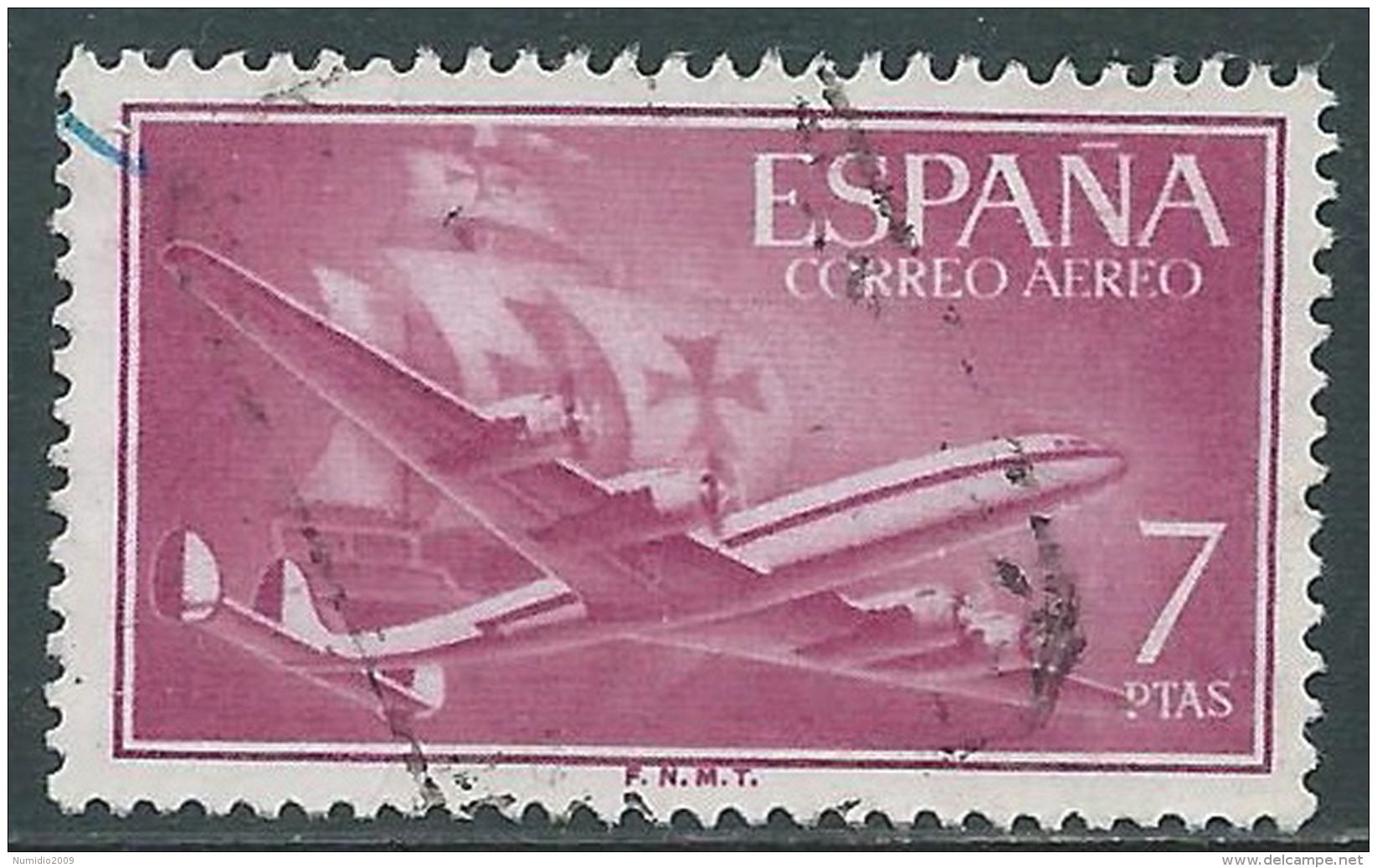 1955-56 SPAGNA POSTA AEREA USATO QUADRIMOTORE 7 P - R11-8 - Usati