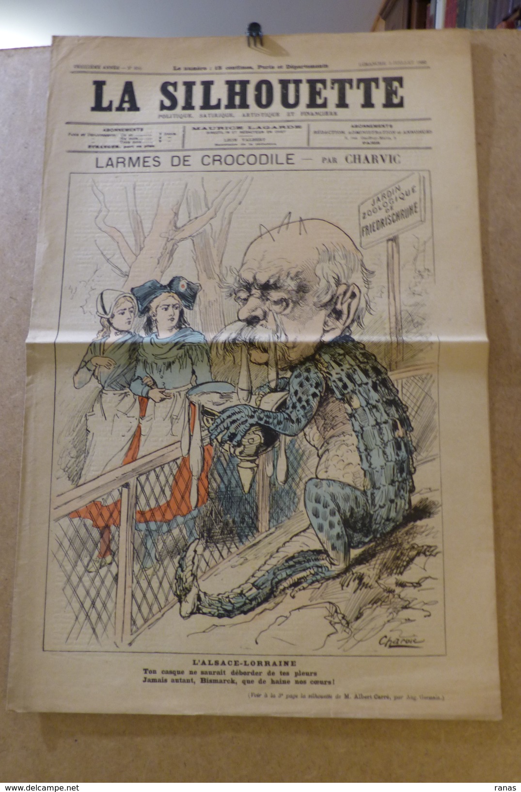 Revue Journal La Silhouette Satirique Caricature 50 X 32 Germany Allemagne Bismarck N° 850 De 1892 Crocodile Alsase - 1850 - 1899