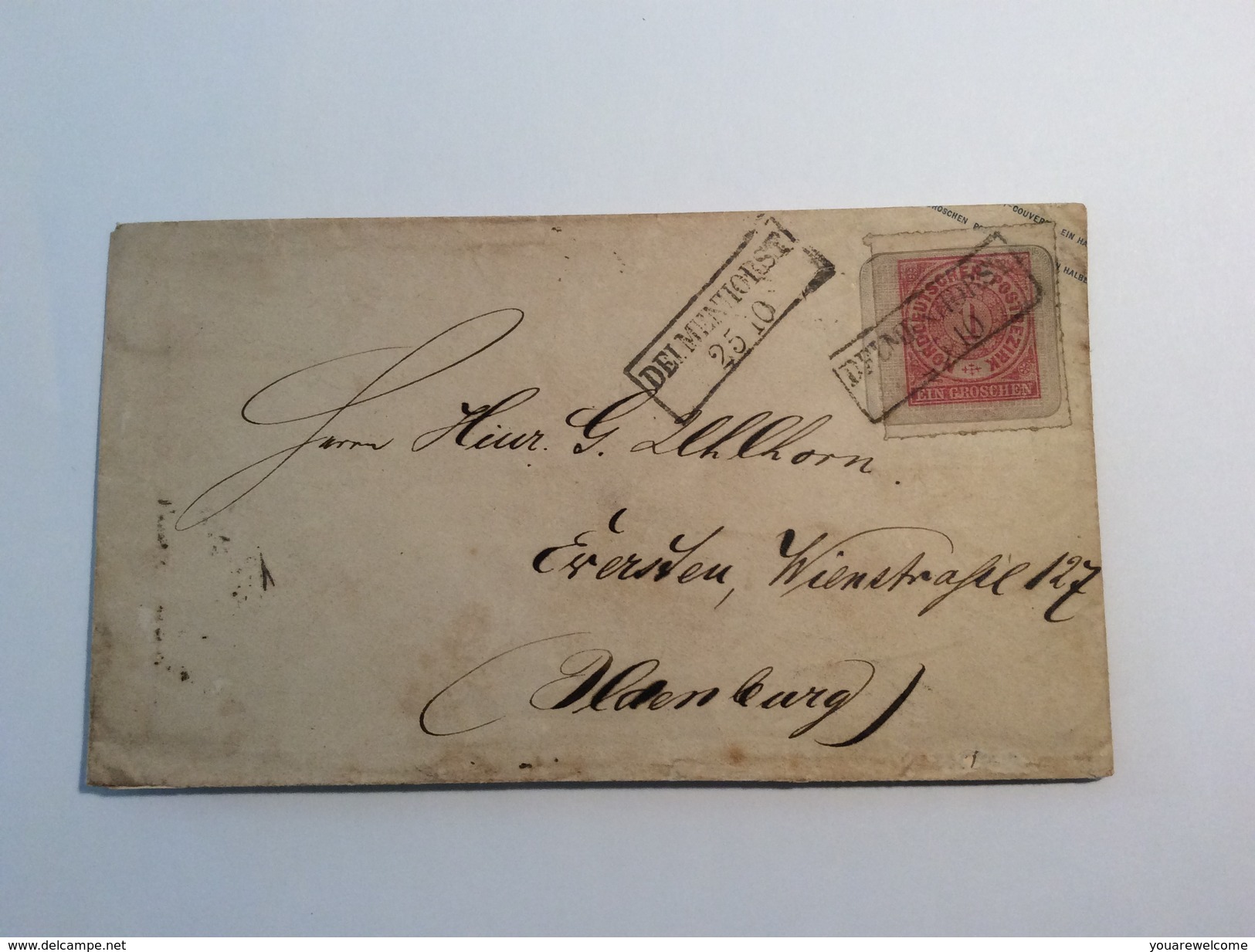 DELMENHORST Auf NDP Ganzsache Aufbrauchausgabe 1868 Oldenburg 1/2 Gr Orange U16 RARITÄT ! (Brief Altdeutschland - Postal  Stationery