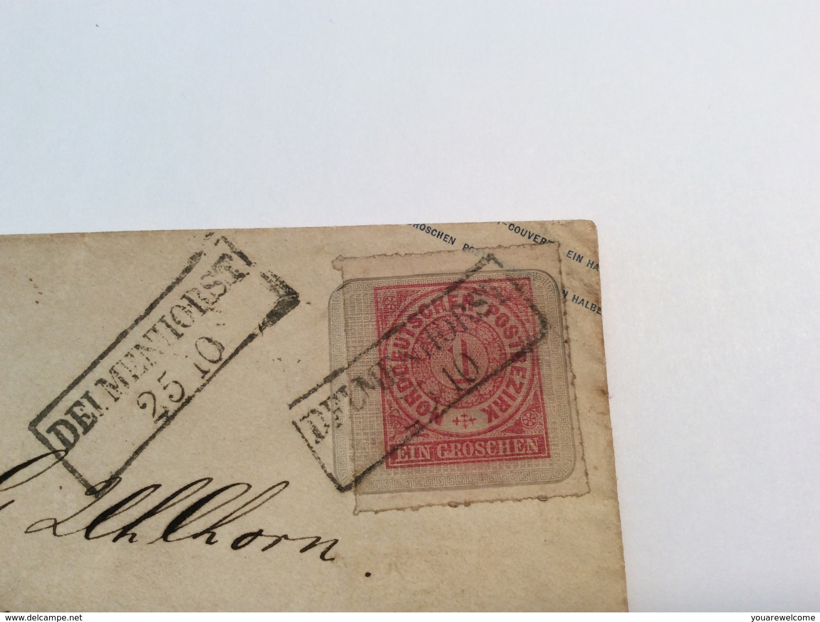 DELMENHORST Auf NDP Ganzsache Aufbrauchausgabe 1868 Oldenburg 1/2 Gr Orange U16 RARITÄT ! (Brief Altdeutschland - Postal  Stationery