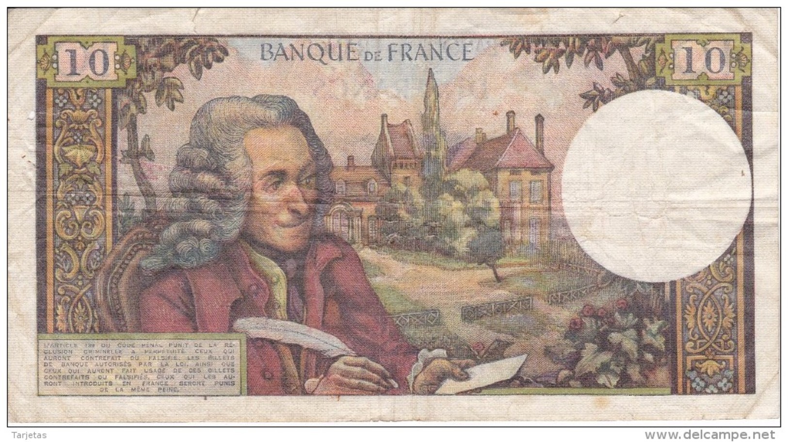 BILLETE DE FRANCIA DE 5 FRANCS DEL 7-12-1967 (BANKNOTE) VOLTAIRE - 10 F 1963-1973 ''Voltaire''