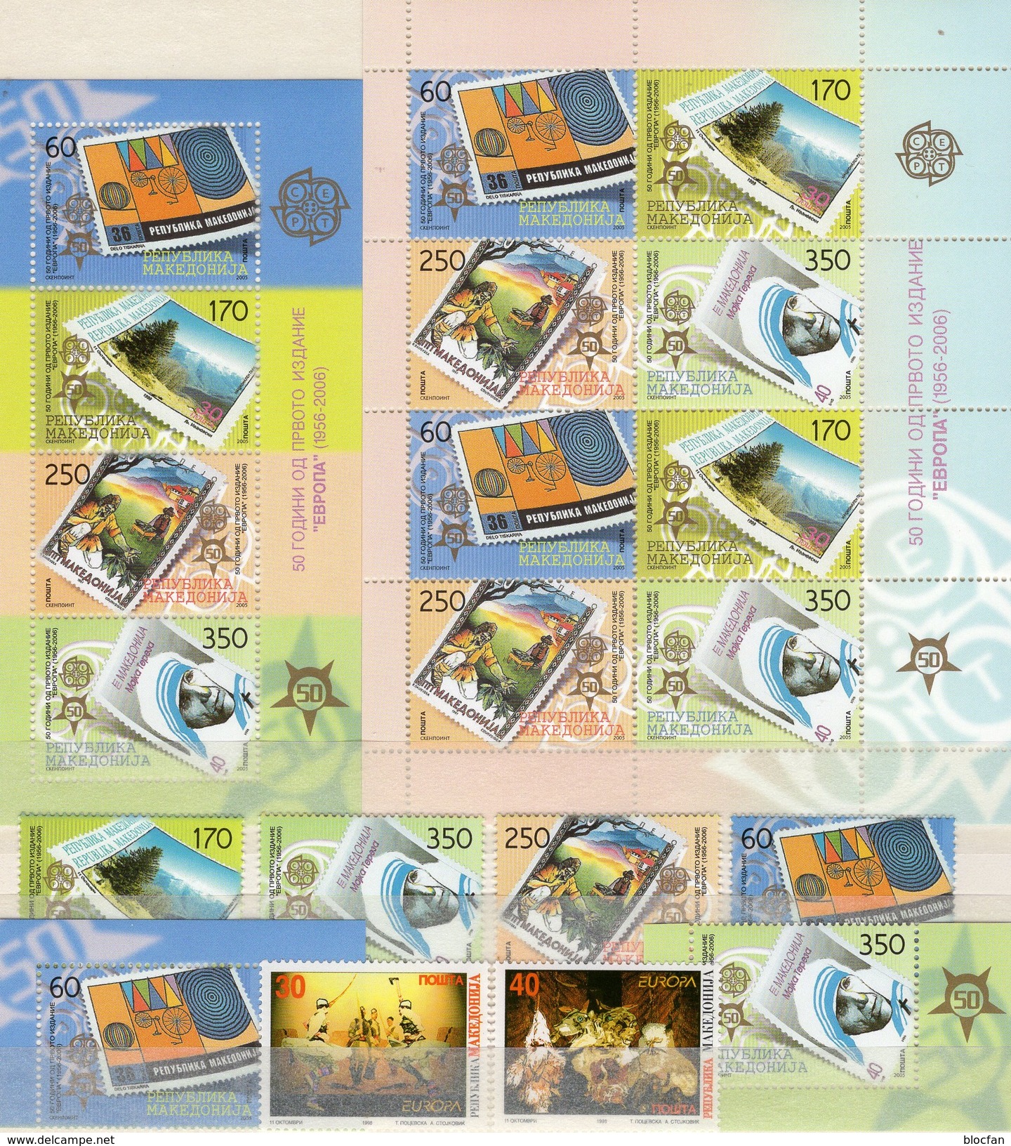 Tanz 1998 Macedonia 128/9+370/3,ER,KB,Block 13 ** 134€ Mutter Teresa Bloc Stamp On Stamps Sheetlet Bf 50 Jahre CEPT - Macédoine Du Nord