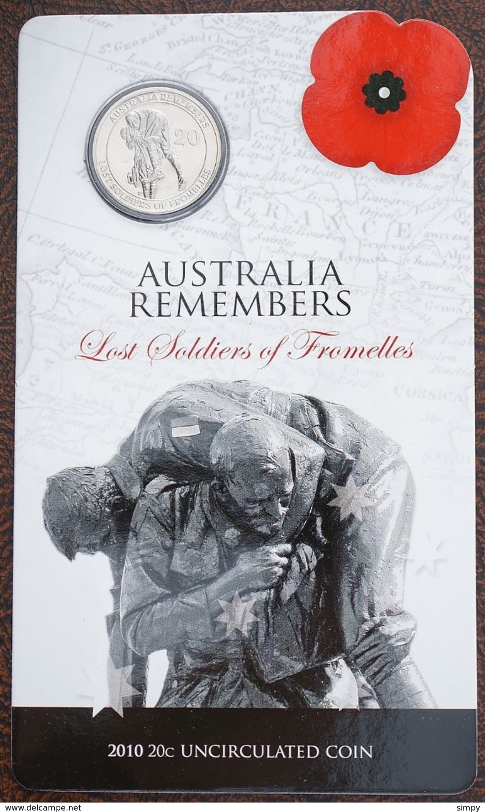 Australia 20 Cents 2010 Australia Remembers Lost Soldiers Of Fromelles Coin Card UNC - Ongebruikte Sets & Proefsets