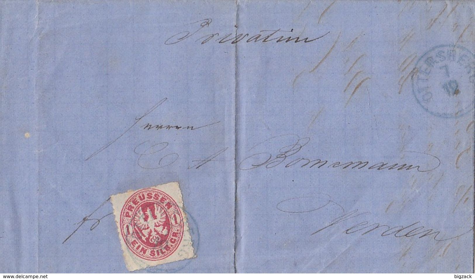 Preussen Brief EF Minr.17 Blauer K1 Ottersberg 7.12. Gel. Nach Verden - Sonstige & Ohne Zuordnung