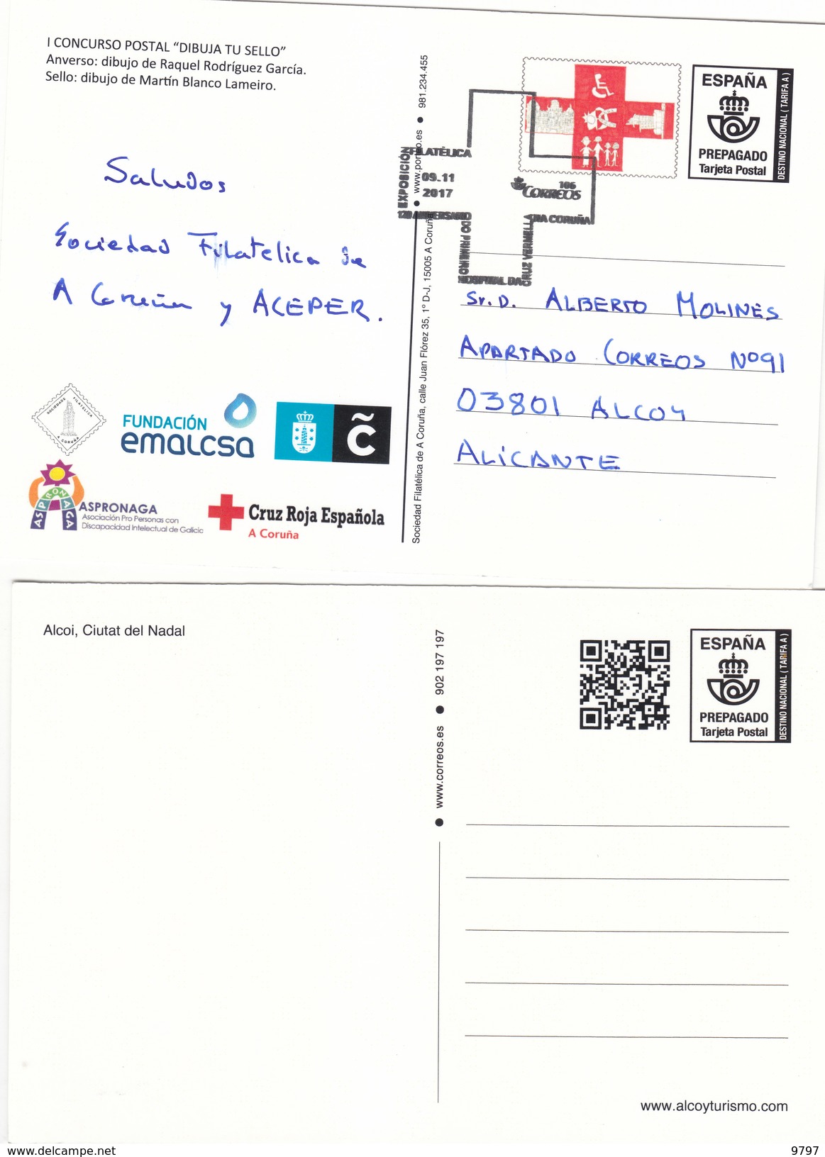 2 TARJETA POSTAL PREPAGO LA CORUÑA Y ALCOY 2017 - 6 TARJETAS ENTERO POSTAL NUEVAS 1988/1989 VER DESCRIPCION E IMAGEN. - 1931-....