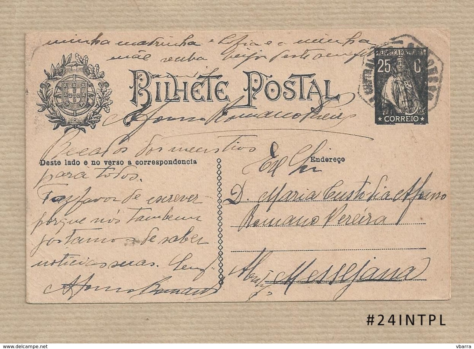 Portugal #24 Inteiro Postal Postal Stationery Circulado Lisboa /Messejana 1925 Ceres 25C - Enteros Postales