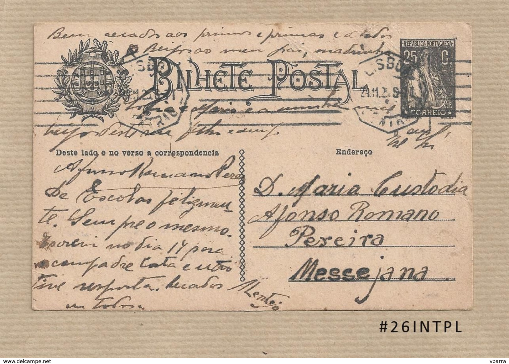 Portugal #26 Inteiro Postal Postal Stationery Circulado Lisboa /Messejana 1925 Ceres 25C - Enteros Postales