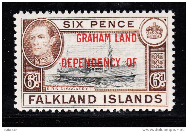 Falkland Islands Dependencies 1944 MNH Scott #2L6 6p R.R.S. Discovery II Graham Land O/p - Islas Malvinas