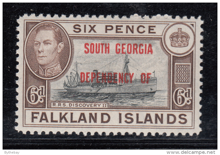 Falkland Islands Dependencies 1944 MNH Scott #3L6 6p R.R.S. Discovery II South Georgia O/p - Falkland