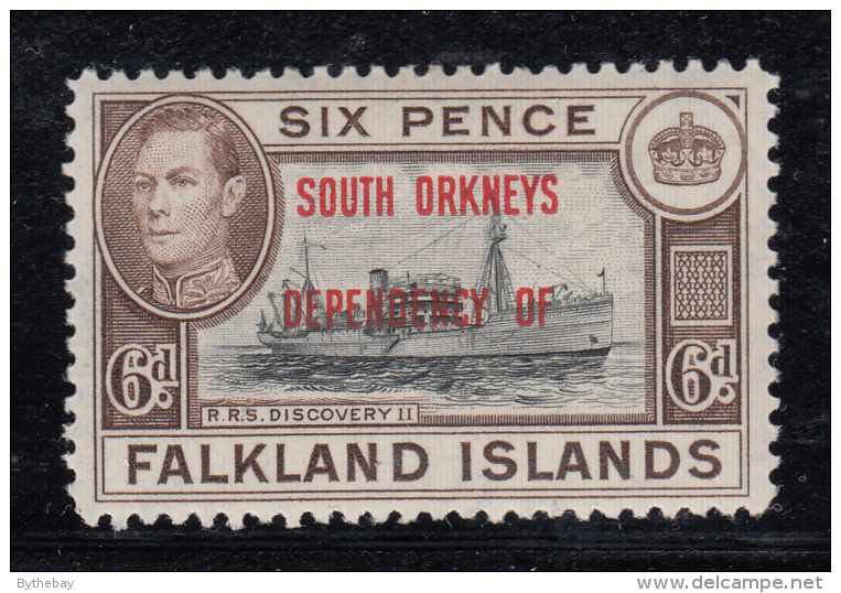 Falkland Islands Dependencies 1944 MH Scott #4L6 6p R.R.S. Discovery II South Orkneys O/p - Falkland