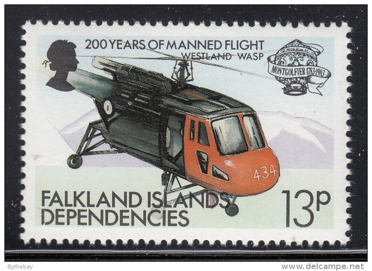 Falkland Islands Dependencies 1983 MNH Scott #1L81 13p Westland Wasp Helicopter - Falkland