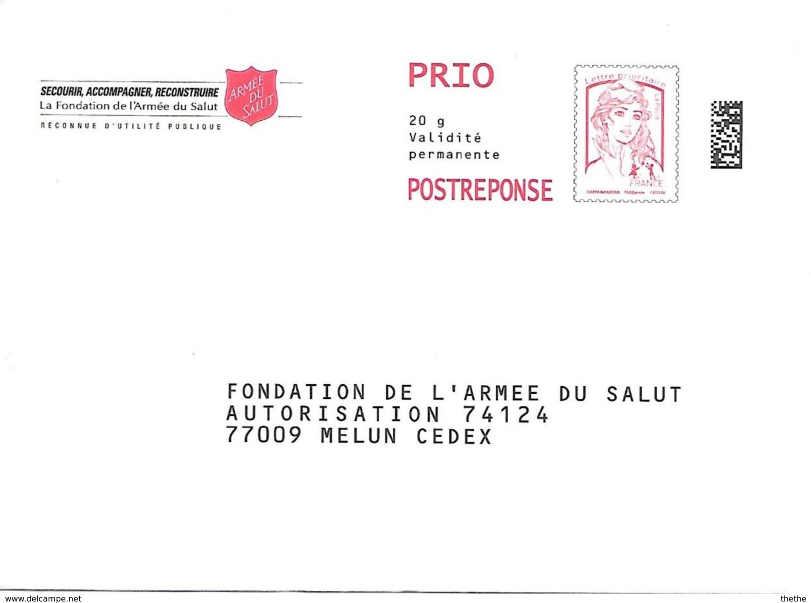 FONDATION  DE L'ARMEE DU SALUT -    PRIO - Agrément : 16P198 - Prêts-à-poster: Réponse /Ciappa-Kavena