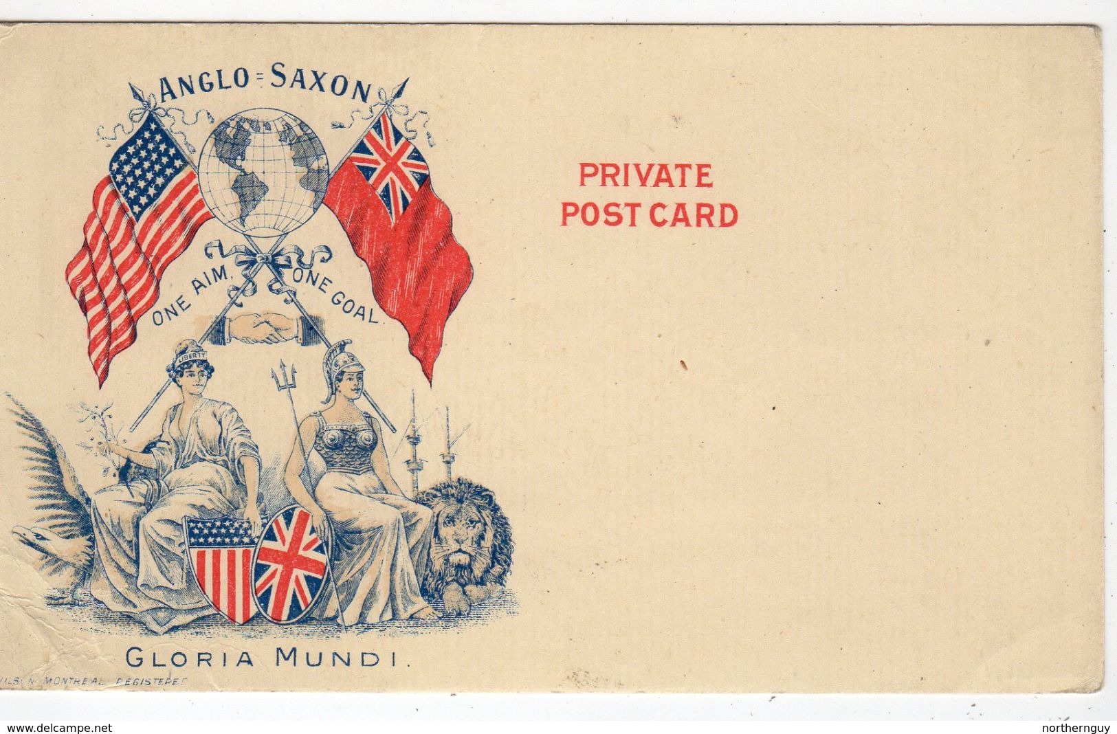 ANGLO-SAXON "GLORIA MUNDI", Pioneer Era Patriotic Wilson Canada Postcard, Flags Of USA & England, Non- PC Back - Non Classés
