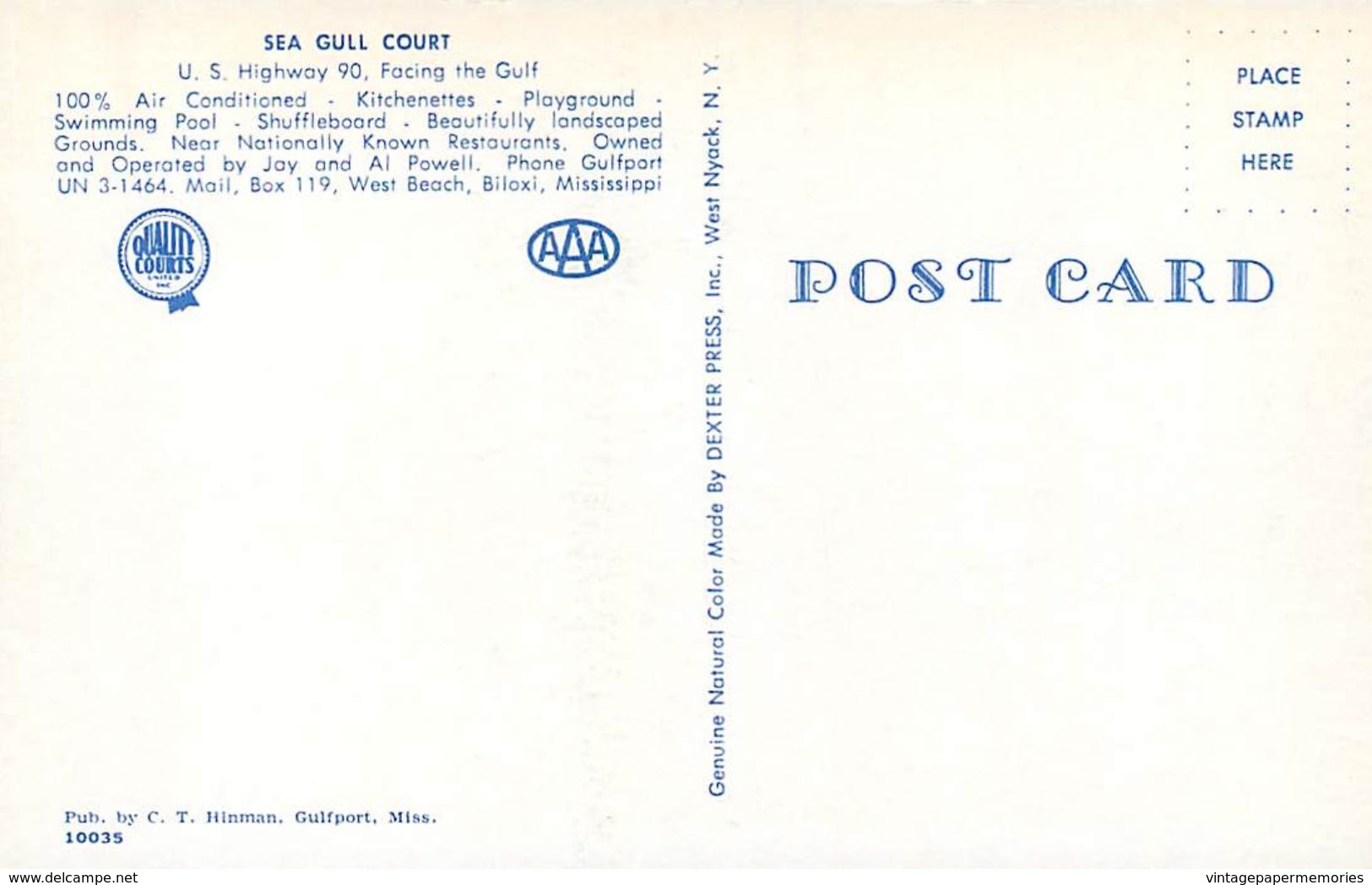 276631-Mississippi, Biloxi, Sea Gull Court, 50s Car, C.T. Hinman By Dexter Press No 10035 - Other & Unclassified