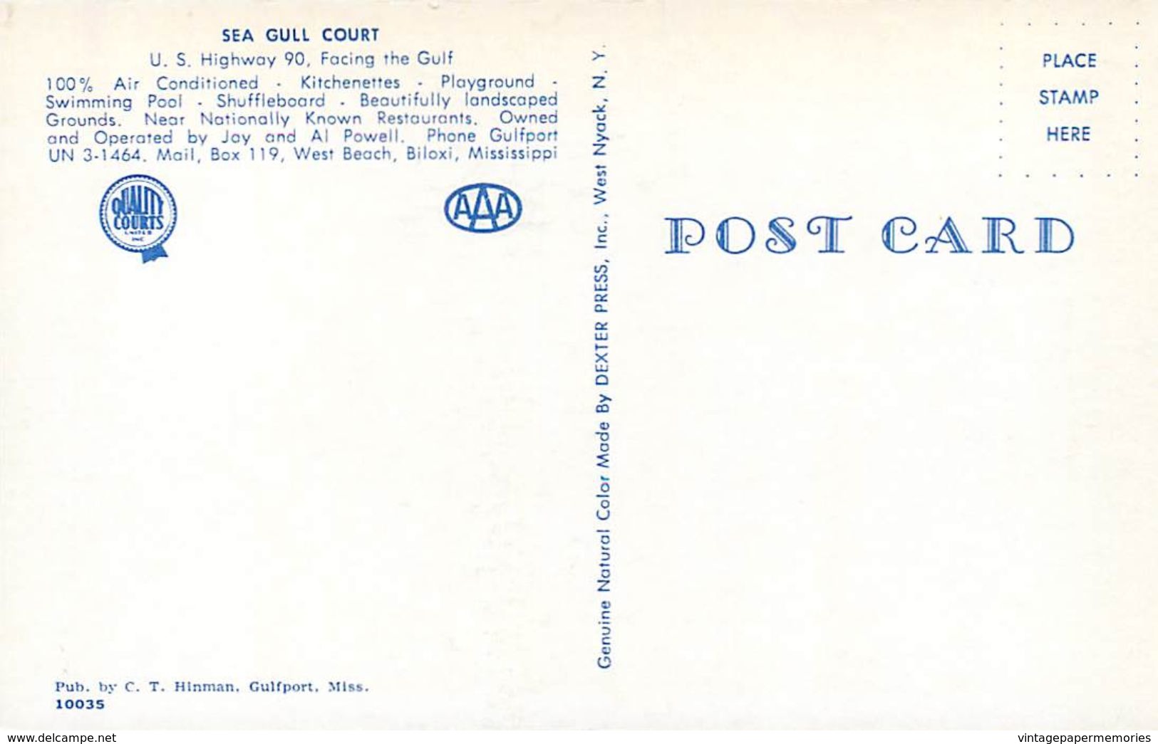 276633-Mississippi, Biloxi, Sea Gull Court, 50s Car, C.T. Hinman By Dexter Press No 10035 - Autres & Non Classés