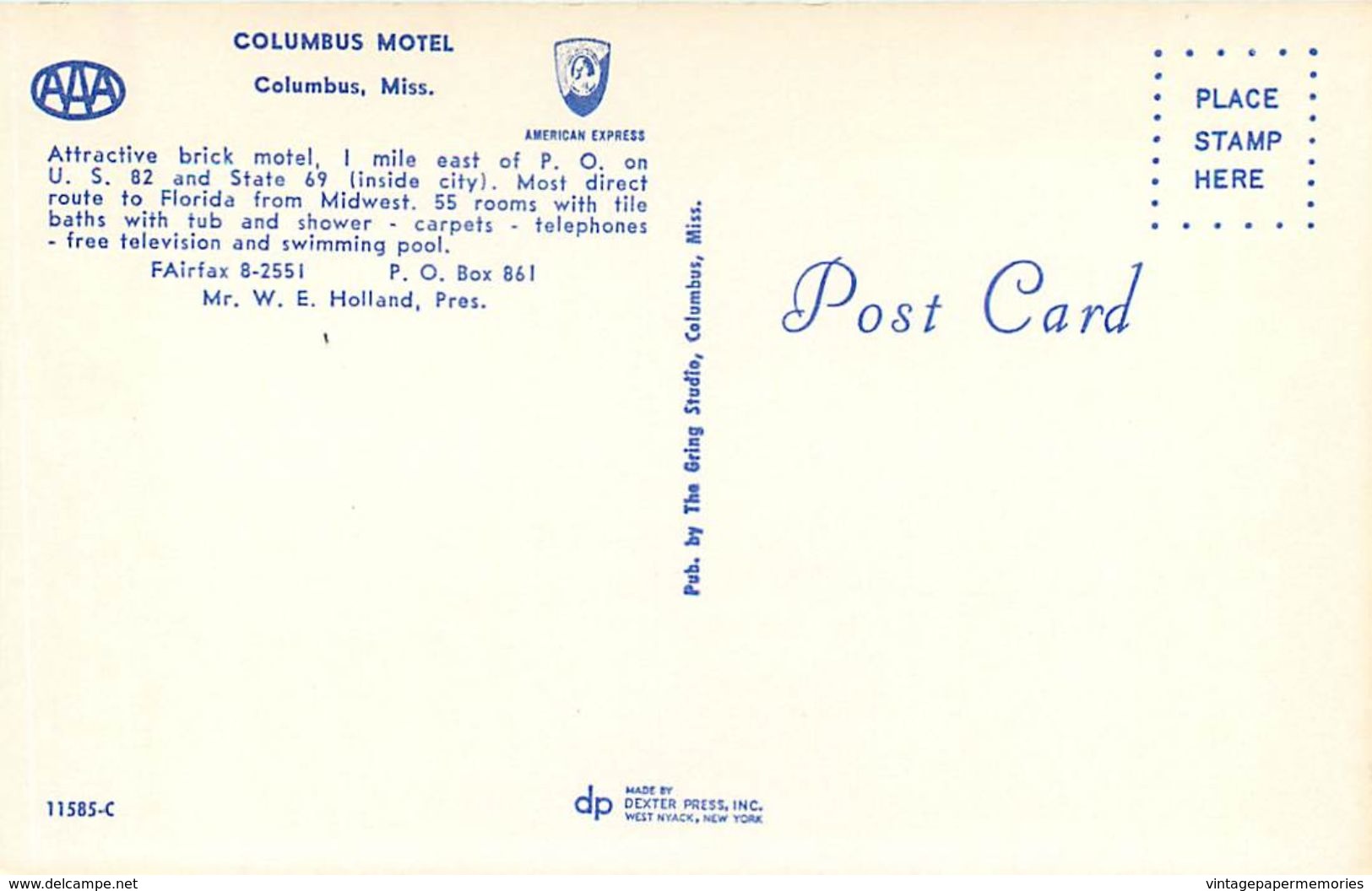 276655-Mississippi, Columbus, Columbus Motel, Gring Studio By Dexter Press No 11585-C - Altri & Non Classificati