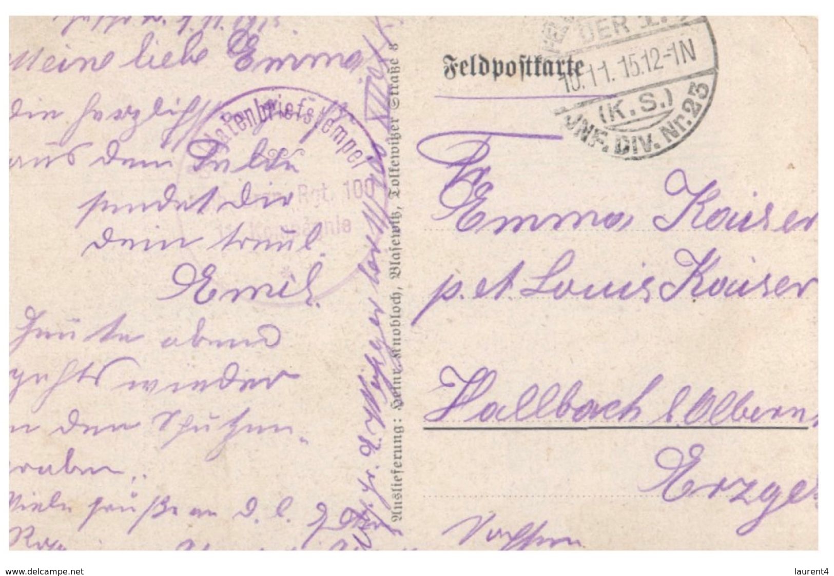 (PH 618) WWI - Feldpost  - Military German Mail - Postcard 1915 - Dinant - Militaria