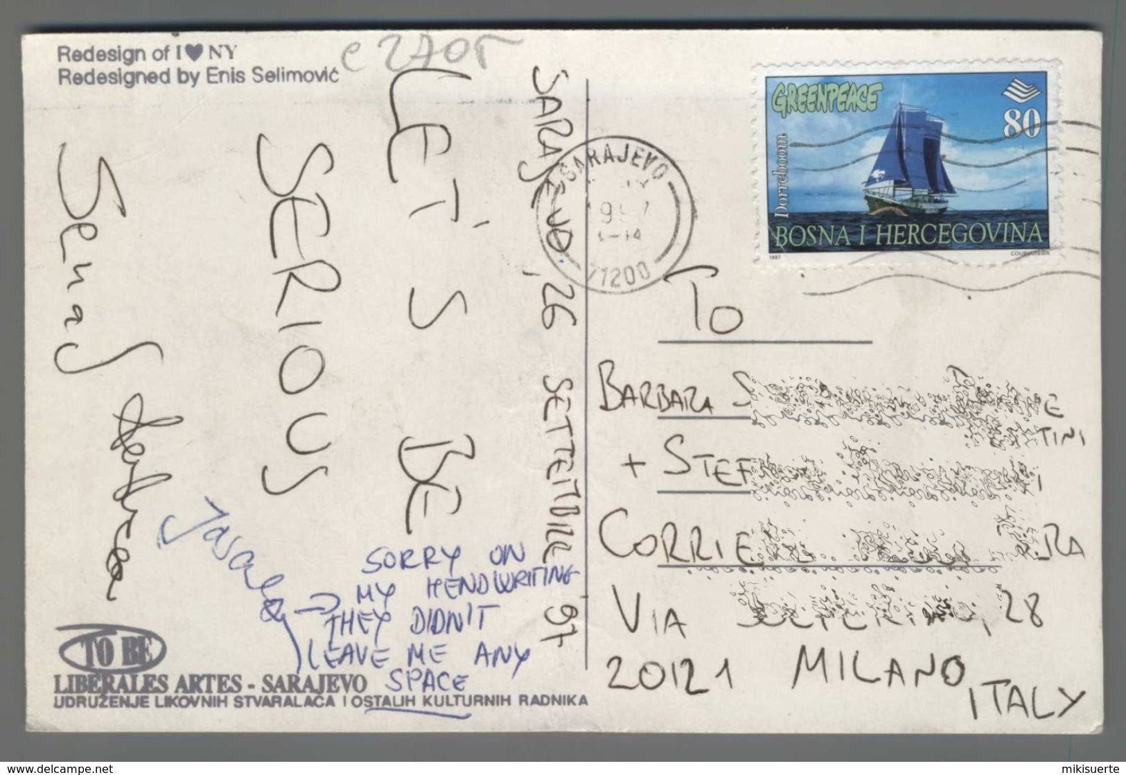 C2705 BOSNIA I HERCEGOVINA Postal History 1997 GREENPEACE (m) - Bosnia And Herzegovina