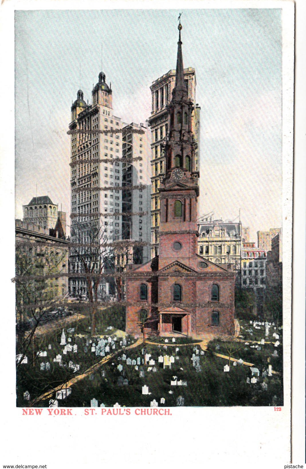 New York - Old Vintage Antique - St. Paul Church - Glitter - By Artist Koeber, Paul C. PCK Series No. 123 - VG Condition - Églises