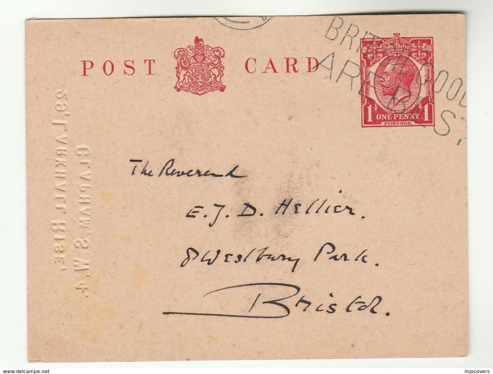 1920 CLAPHAM To Bristol POSTAL STATIONERY CARD Cover Stamps GB Gv - Stamped Stationery, Airletters & Aerogrammes