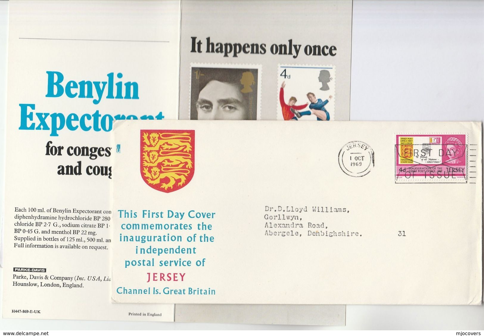 1979 Jersey FDC HERALDIC LION Stamps COVER From BENYLIN COUGH PHARMACY ADVERT Health Medicine - Jersey