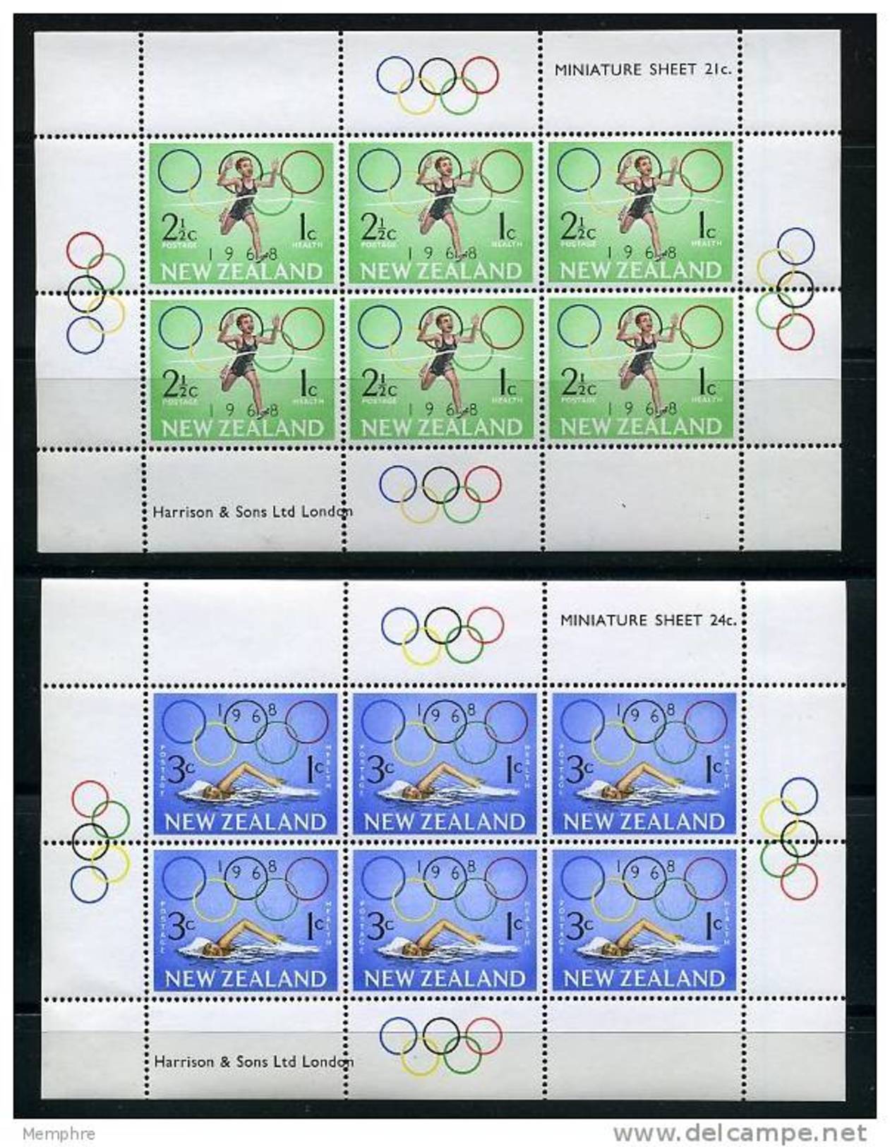 1968  Health Stamps Miniature Sheets Set Of 2  Olympics, Running, Swimming - Blocks & Sheetlets