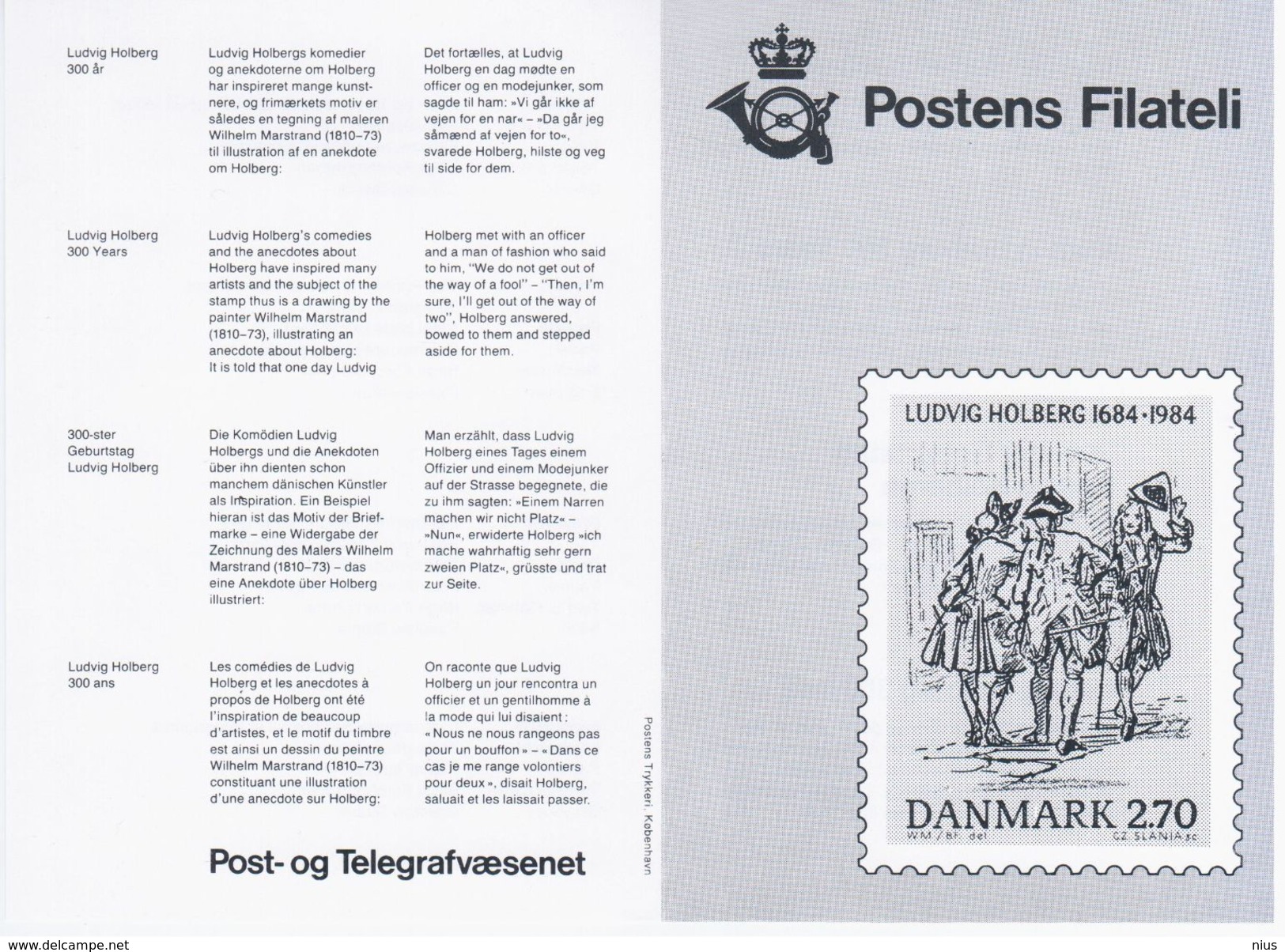 Danemark Danmark Denmark 1984 FDC Ludvig Holberg - FDC