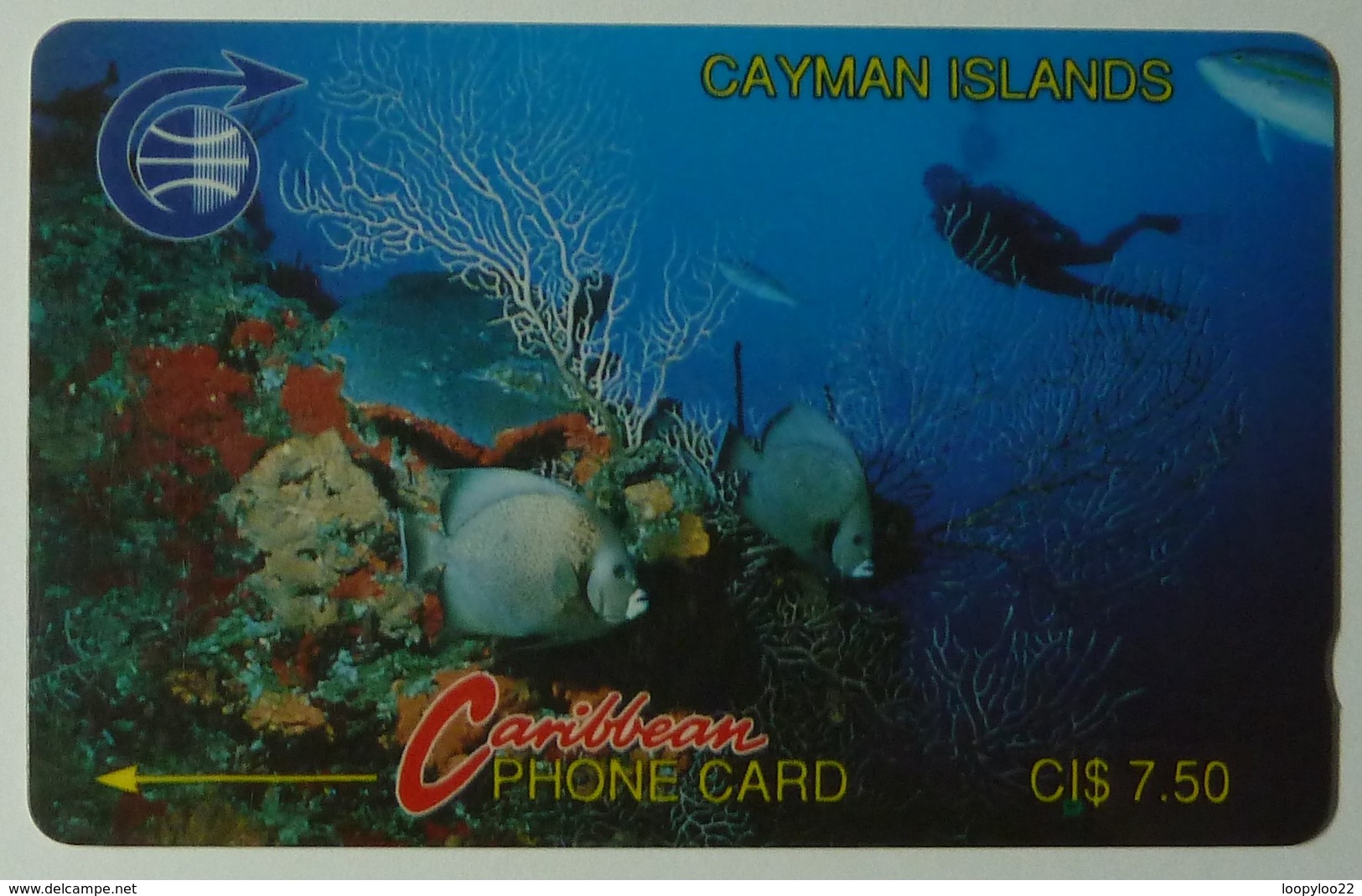 CAYMAN ISLANDS - GPT - CAY-3A - Underwater - Diver - 3CCIA - $7.50 - RARE BLACK REVERSE - Used - Isole Caiman
