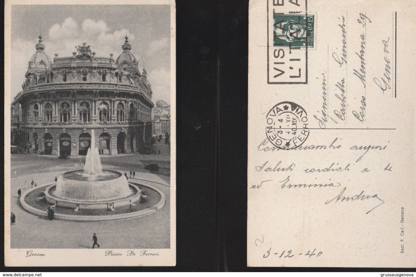 13592) GENOVA PIAZZA DE FERRARI VIAGGIATA 1940 - Genova