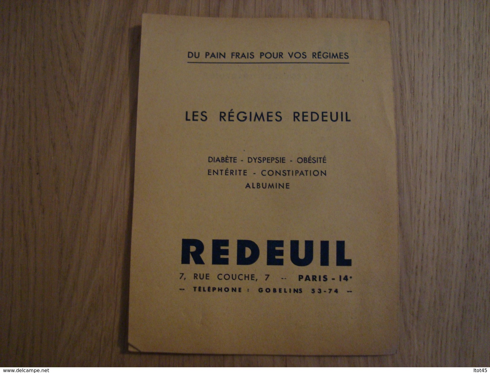 DOCUMENT PUBLICITAIRE REDEUIL PAIN FRAIS 1938 PARIS - Alimentaire