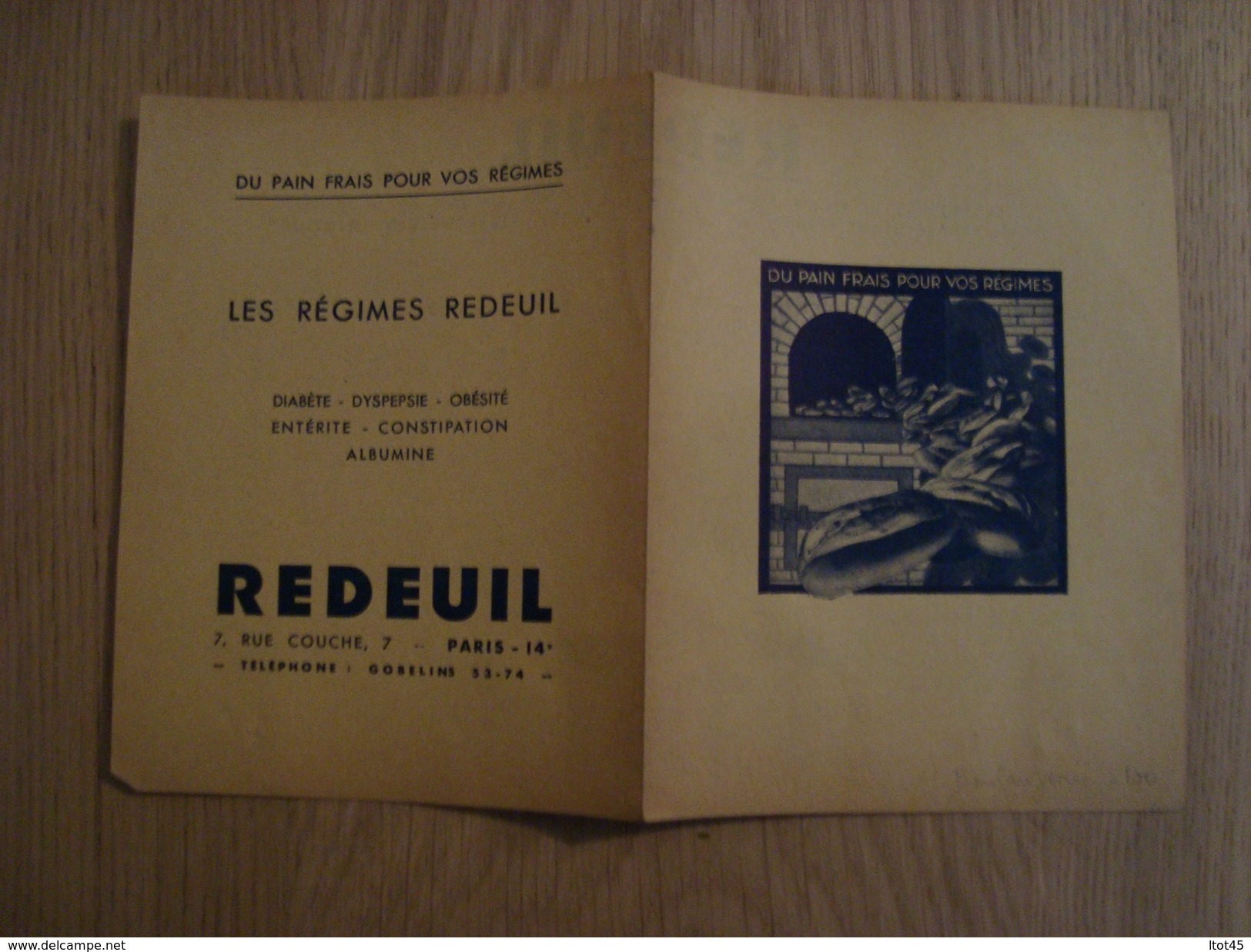 DOCUMENT PUBLICITAIRE REDEUIL PAIN FRAIS 1938 PARIS - Alimentaire