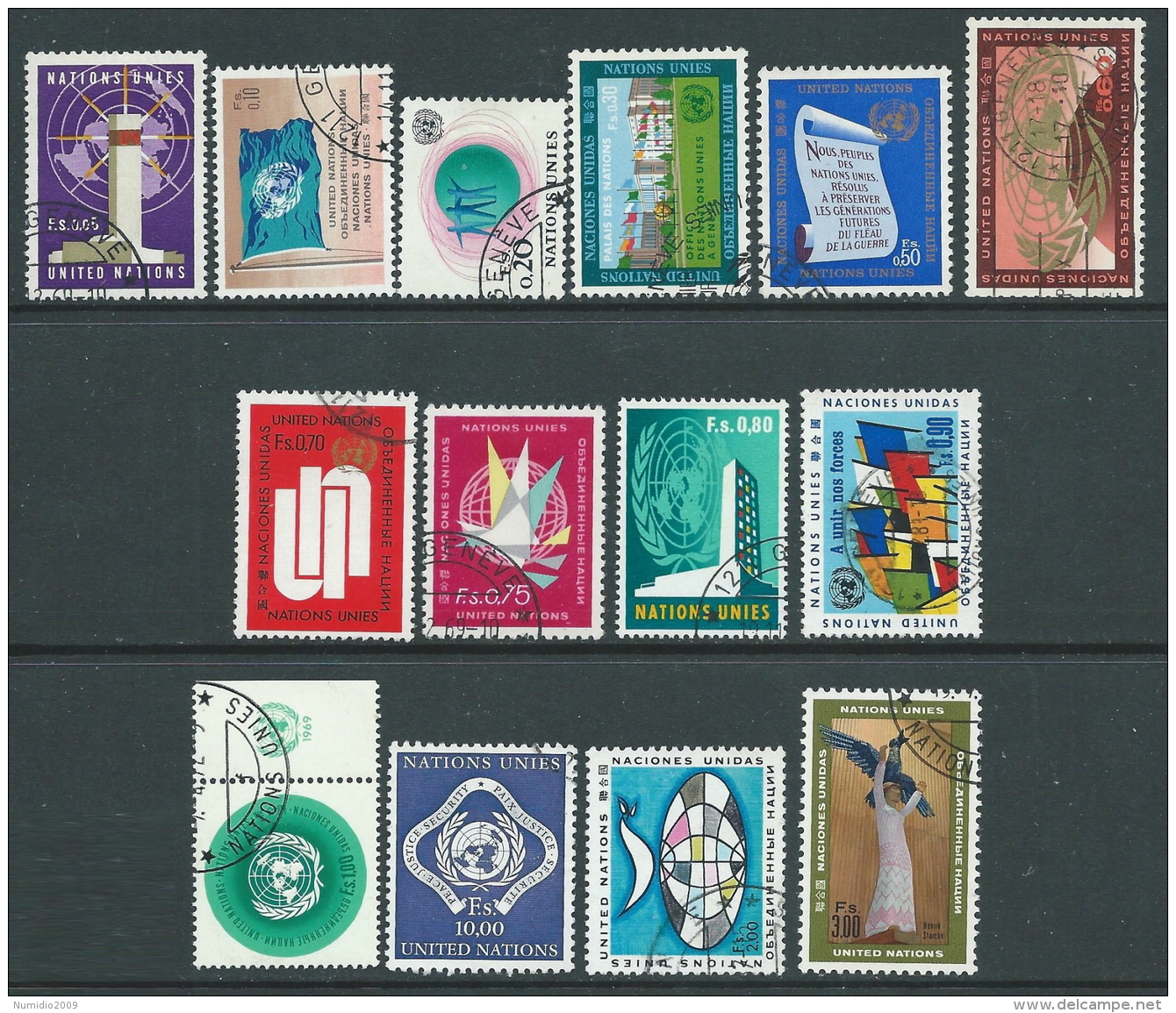 1969-70 NAZIONI UNITE ONU GINEVRA USATO SOGGETTI DIVERSI 14 VALORI - R12-8 - Gebruikt