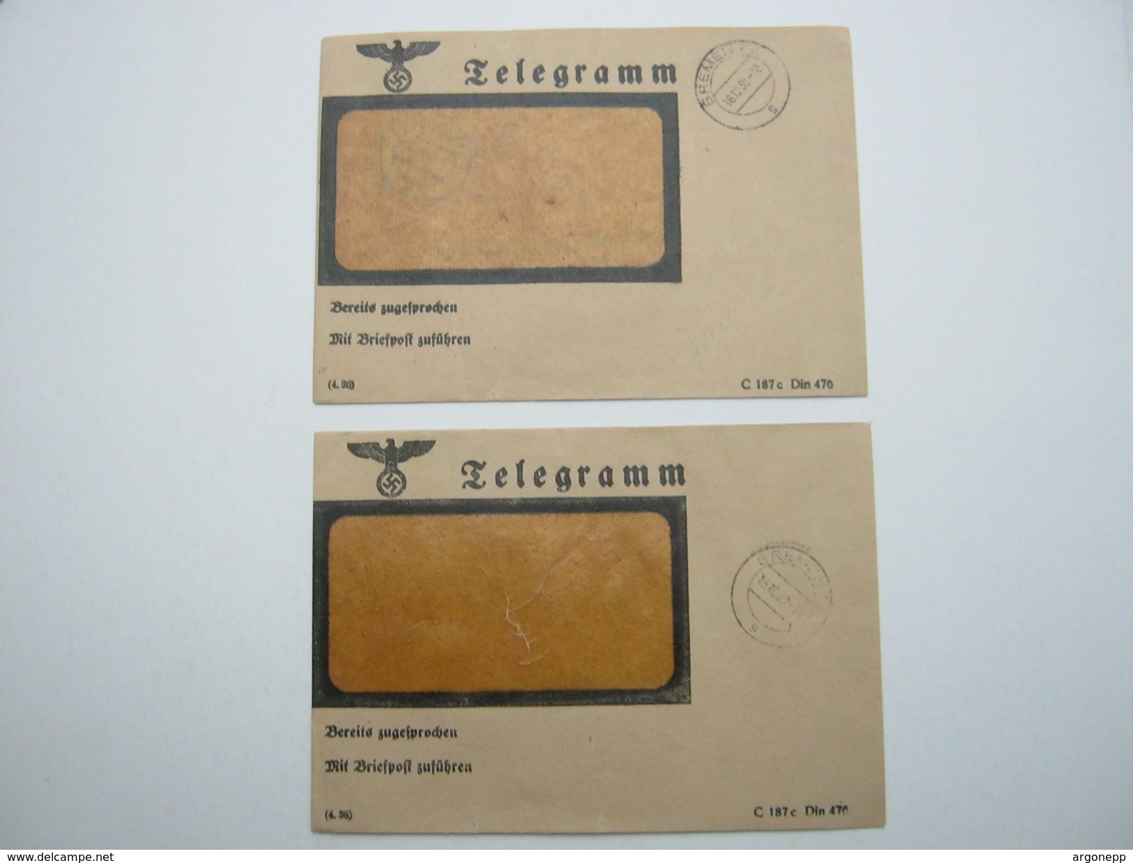 2 Telegramme  1938, Je Mit Aufgabestempel Bremen - Lettres & Documents