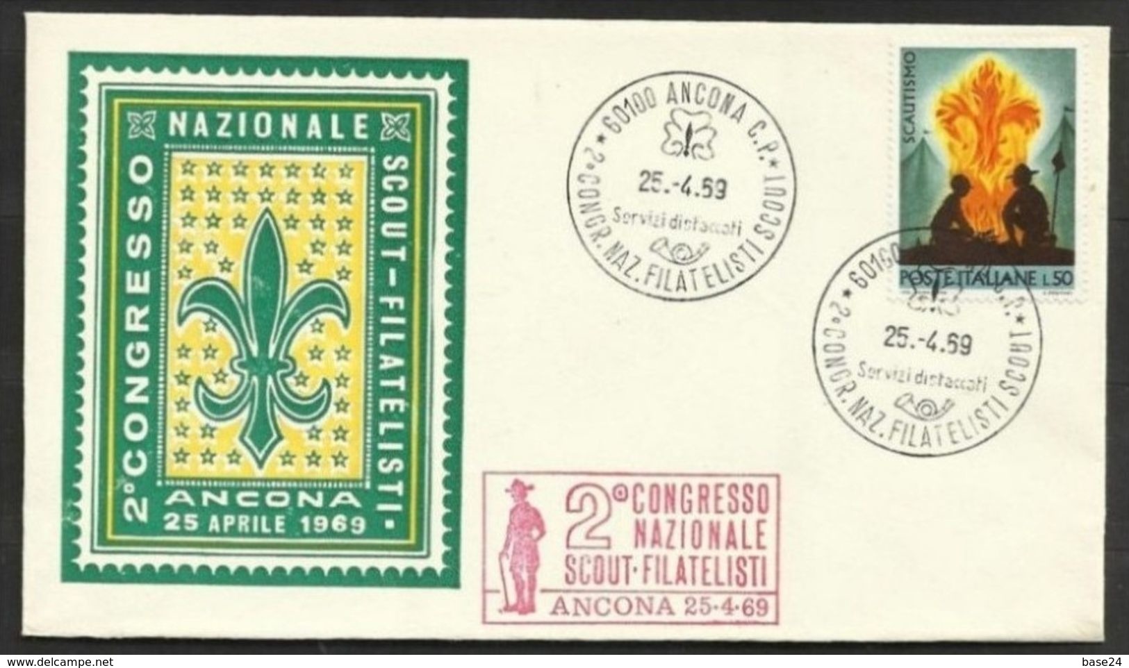 1969 Italia Italy Repubblica Ancona SCOUTISMO Busta II Congresso Internazionale Scout - Filatelisti Affr. Scautismo 68 - Altri & Non Classificati