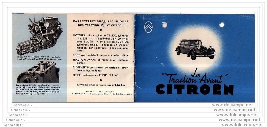 99 21 DIVERS AUTOMOBILE CITROEN - BROCHURE PUBLICITAIRE CITROEN LA TRACTION AVANT ( Catalogue Publicite ) - Publicités