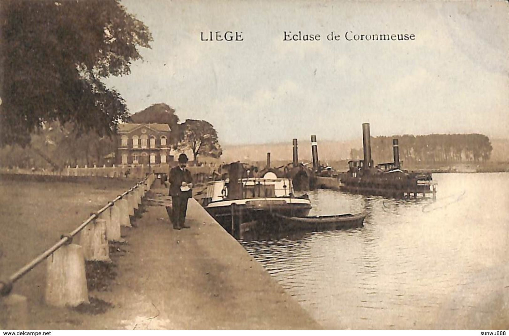 Liège - Ecluse De Coronmeuse (animée, Colorisée, Censure 1917, Chantier Naval De Merxem) - Liege