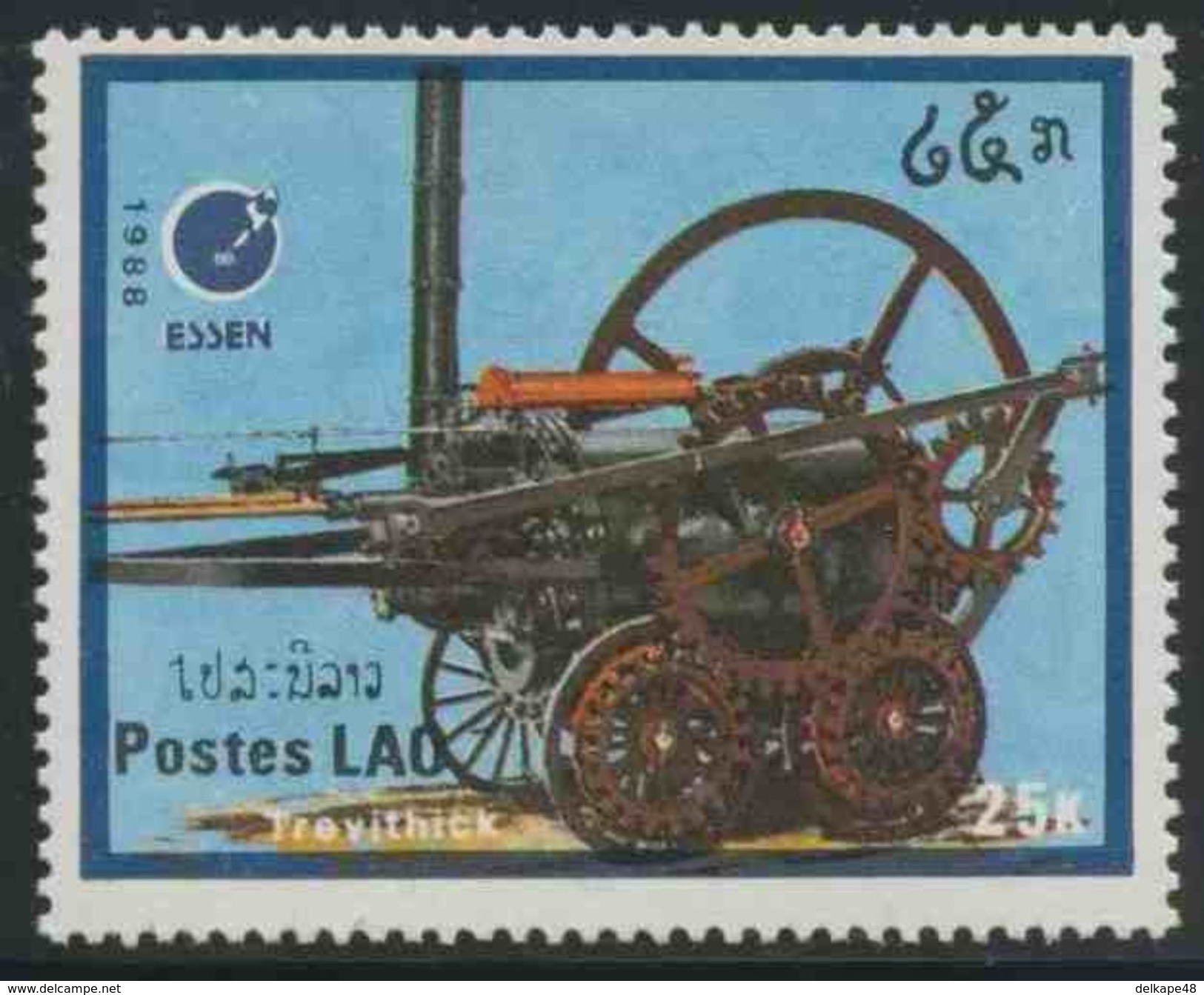 Laos 1988 Mi 1094 YT 856 ** Trevithick’s Locomotive (1803) Locomotive – Int. Stamp Fair, “” Essen ’88” - Laos