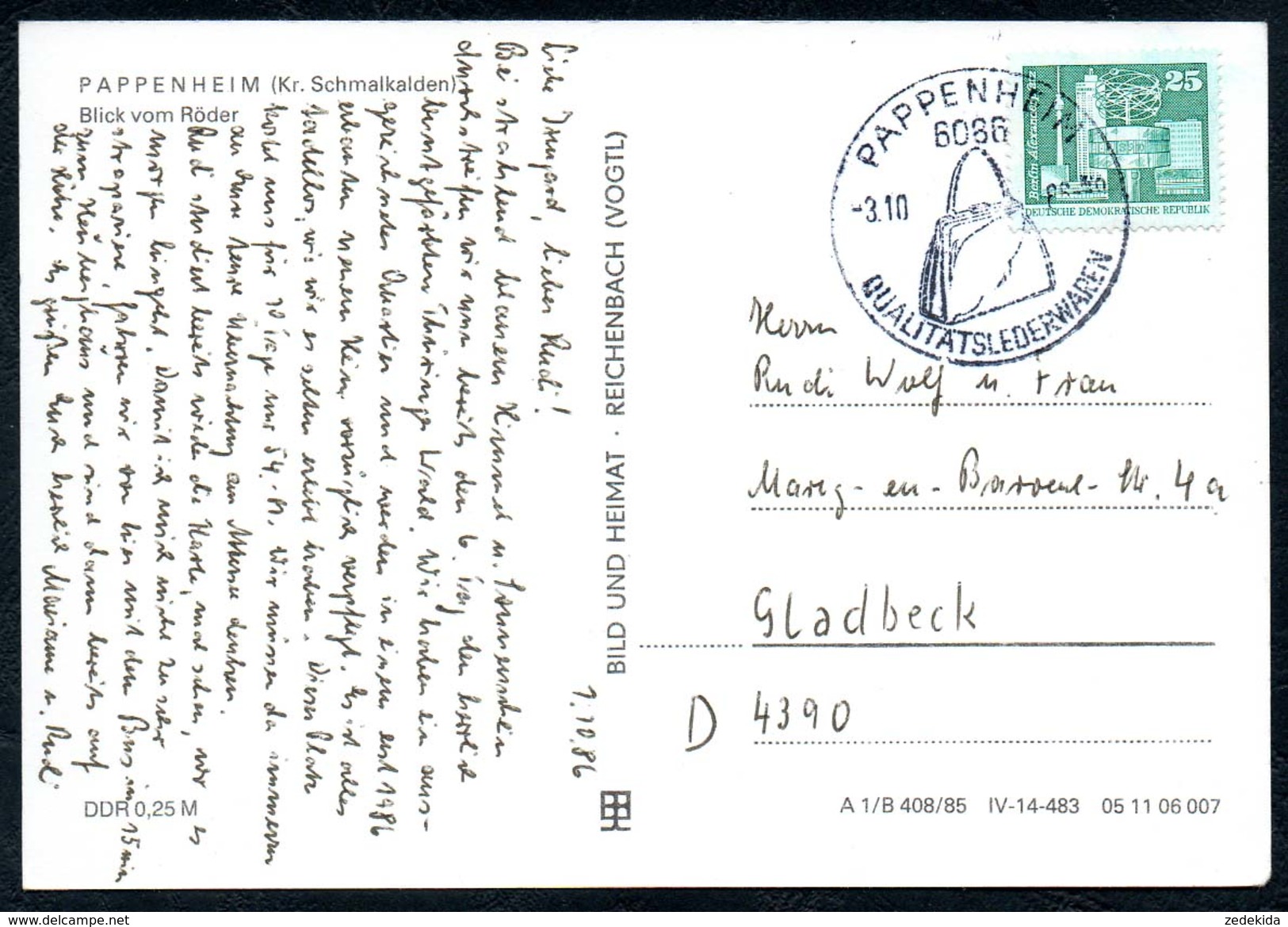 B0193 - Pappenhaim Kr. Schmalkalden - Blick Vom Röder - Sonderstempel - Schmalkalden