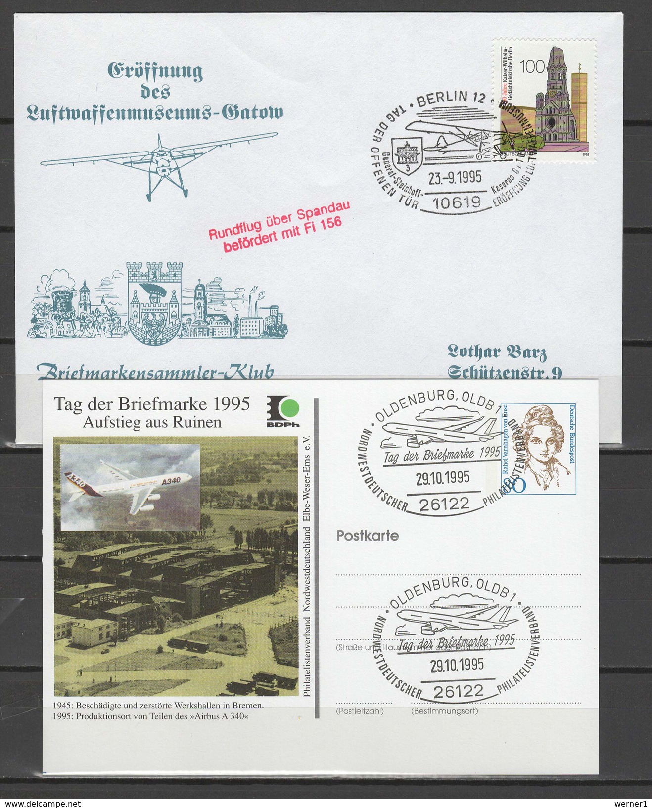 Germany 1995 Aviation, Airplanes, Commemorative Cover And Postcard - Avions