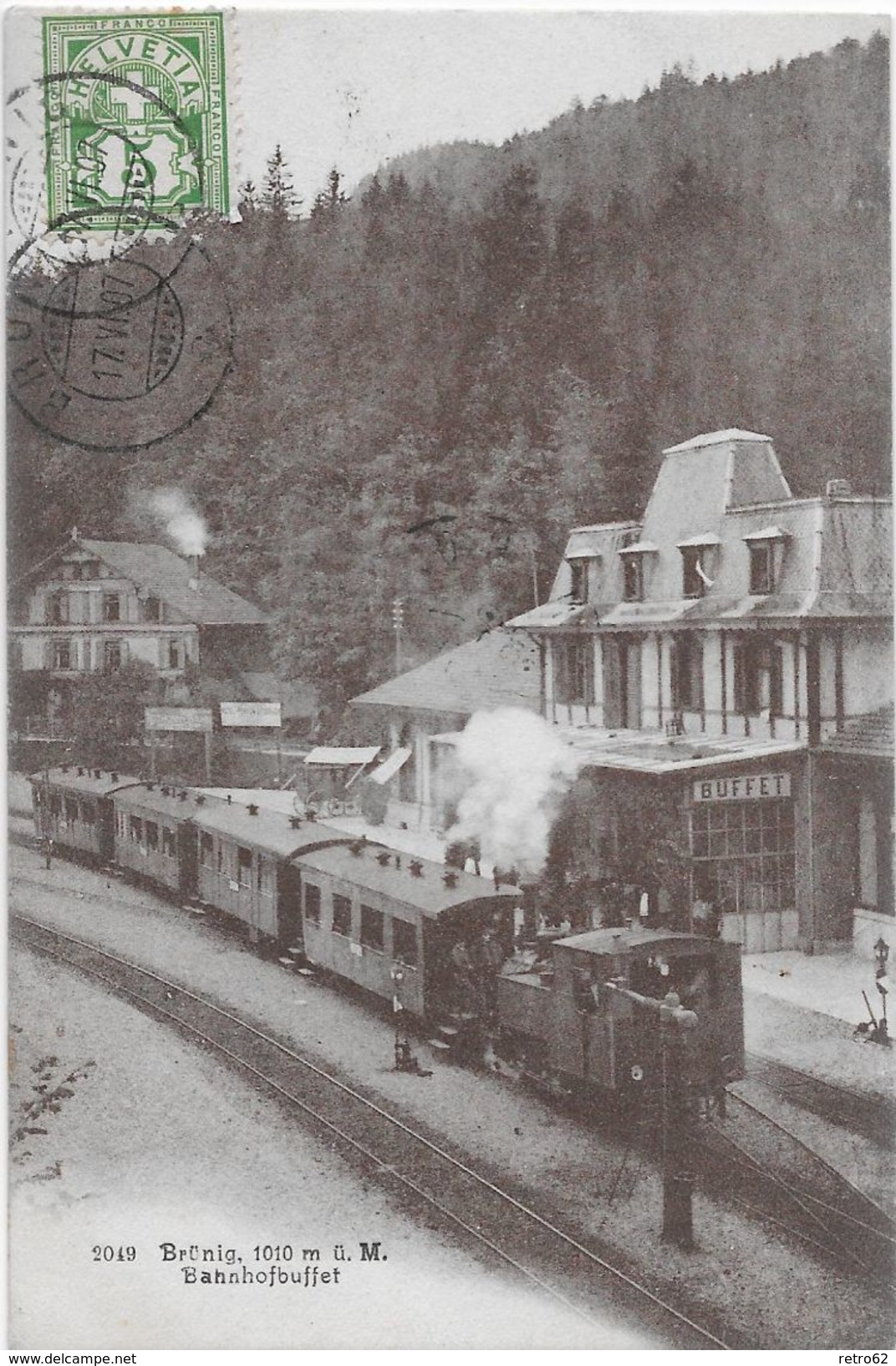 BRÜNIG STATION → Stehender Dampfzug Beim Buffet Anno 1907 ►sehr Seltene Perspektive ►RRR◄ - Autres & Non Classés