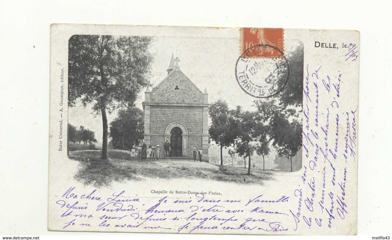 90/ CPA A 1900 - Delle - Chapelle De Notre Dame Des Pasles - Delle