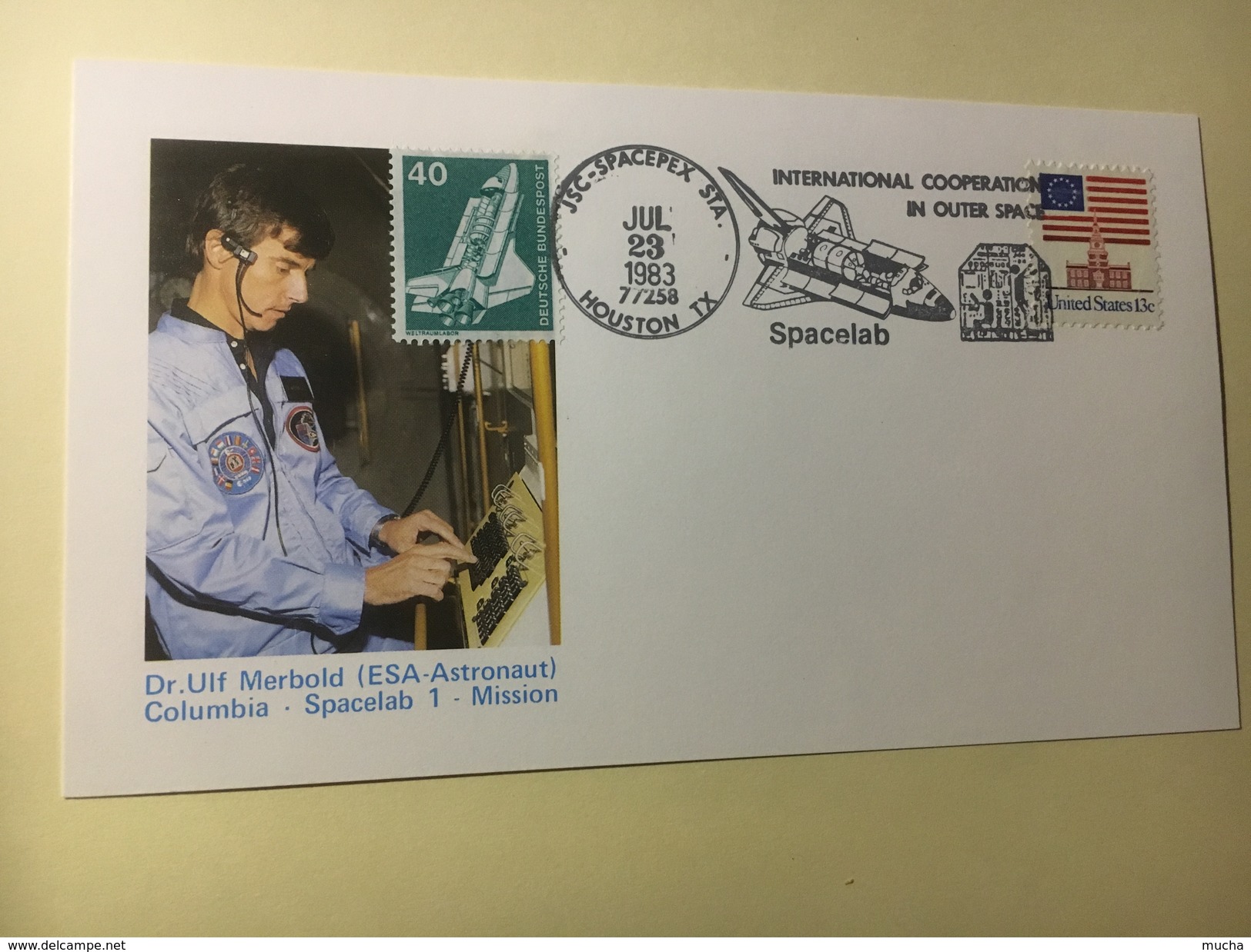 21 - SpaceLab International Cooperation In Space JSC Spacepex Sta Houston 23.07.1983 Timbre US & Allemand - Etats-Unis