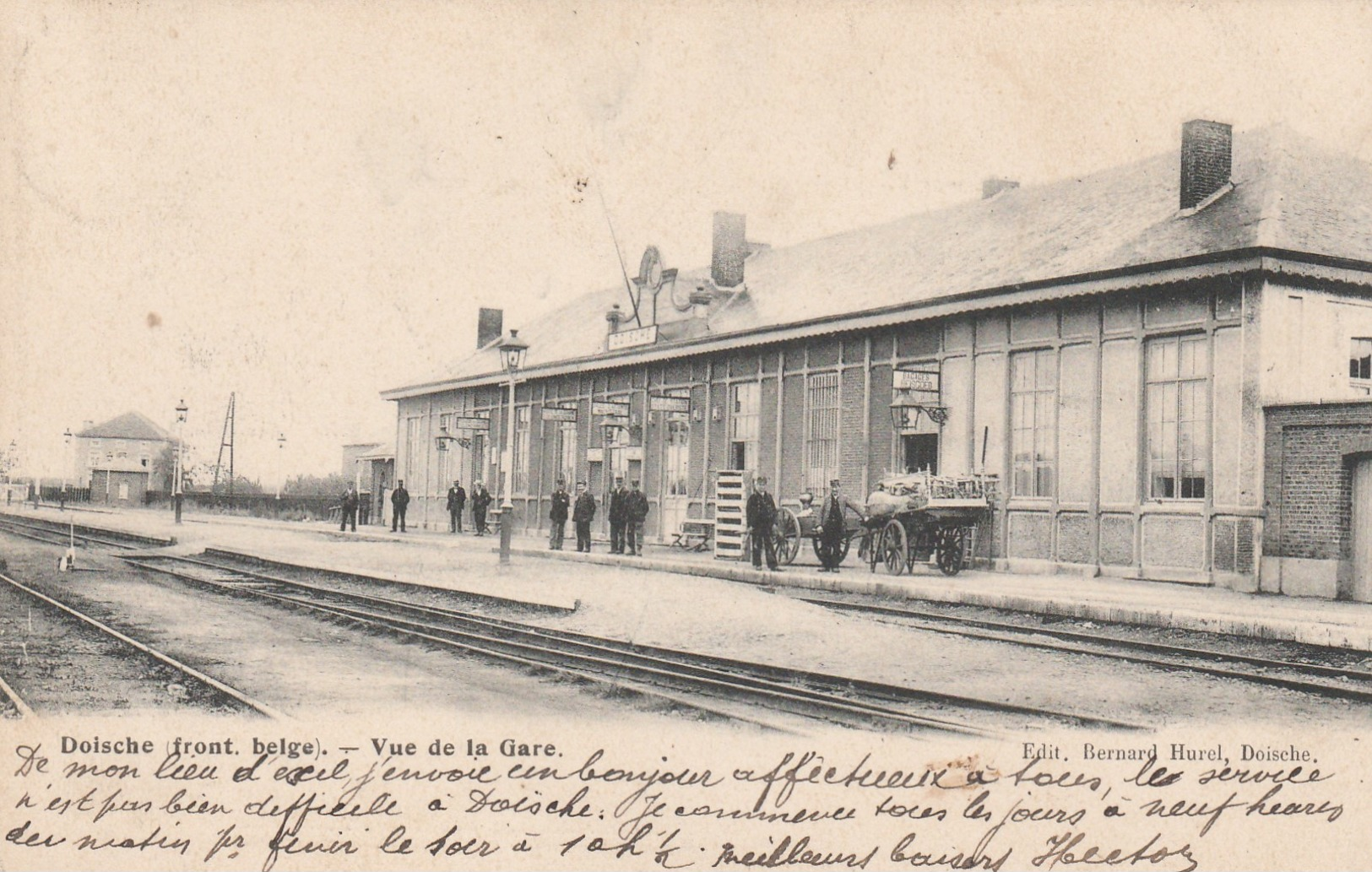 Doische , ( Front.Belge ) Vue De La Gare  ;  ( Version RARE )griffe Linéaire Doische Et Cachet Charleroy (sud) Charleroi - Doische