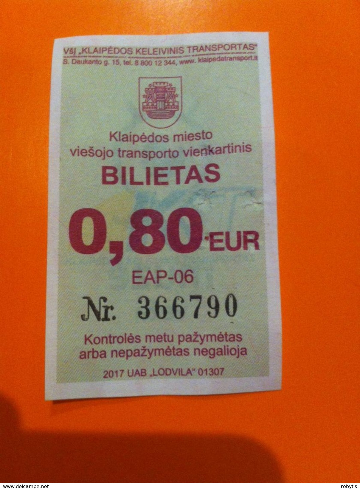 Lithuania Litauen Bus Ticket City Klaipeda Memel 2017 - Europa