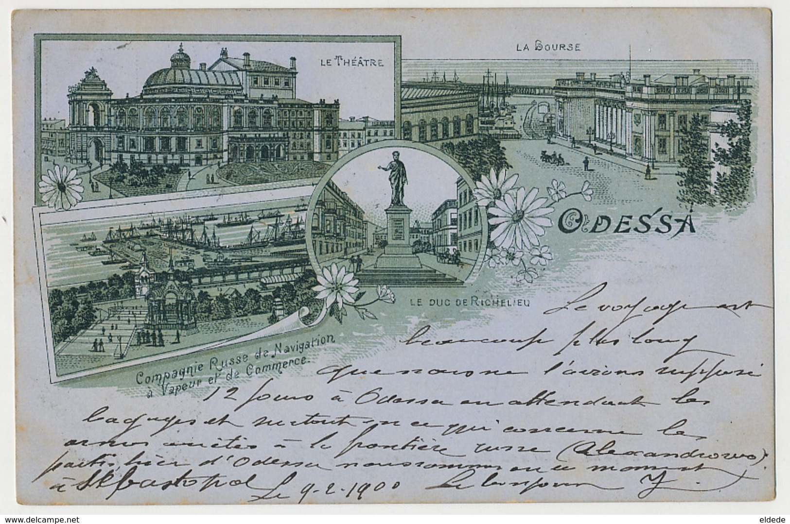 Odessa Litho Bourse Theatre Richelieu  Compagnie Russe De Navigation Used 1900 To Agimont Belgium - Ukraine