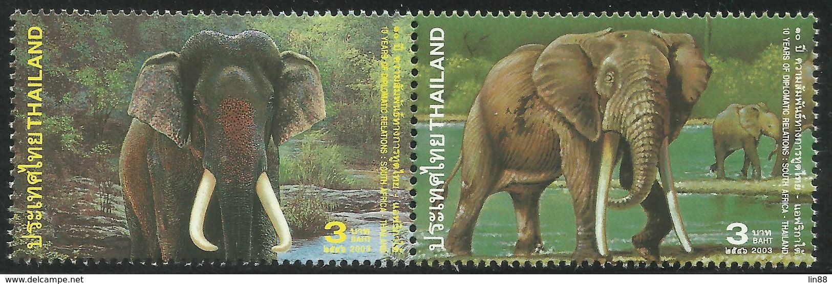 Thailand 2003 10 Years Diplomatic Relations With South Africa - Elephants Set Of 2 MNH - Thaïlande